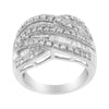 .925 Sterling Silver 1.0 Cttw Channel Set Alternating Round and Baguette Diamond Cross-over Bypass Ring Band (I-J Color, I2-I3 Clarity) - Size 7