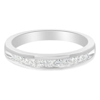 .925 Sterling Silver 1/2 Cttw Princess-Cut Diamond Channel-Set Half-Eternity Wedding or Anniversary Band Ring (H-I Color, I2 Clarity) - Size 6