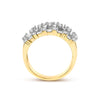 14K Yellow Gold 1.0 Cttw Round and Baguette Diamond Multi-Row Band Ring