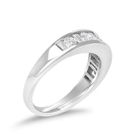 14K White Gold Alternating 1.0 Cttw Round and Baguette Diamond Channel Band Ring