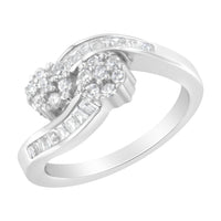 14K White Gold Round and Baguette Diamond Bypass Ring (1/2 cttw, H-I Color, I1-I2 Clarity) - Ring Size 6