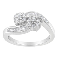 14K White Gold Round and Baguette Diamond Bypass Ring (1/2 cttw, H-I Color, I1-I2 Clarity) - Ring Size 6