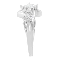 10K White Gold 1/3 Cttw Princess and Baguette Cut Diamond Bypass Style Cocktail Ring (I-J Color, I1-I2 Clarity) - Size 4