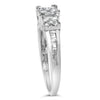 10K White Gold 1/2 Cttw Brilliant & Baguette Cut Diamond 3 Stone Design with 3 Square Clusters Engagement Ring (H-I Color, SI2-I1 Clarity) - Size 6-3/4
