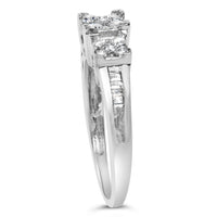10K White Gold 1/2 Cttw Brilliant & Baguette Cut Diamond 3 Stone Design with 3 Square Clusters Engagement Ring (H-I Color, SI2-I1 Clarity) - Size 6-3/4