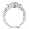 10K White Gold 1/2 Cttw Brilliant & Baguette Cut Diamond 3 Stone Design with 3 Square Clusters Engagement Ring (H-I Color, SI2-I1 Clarity) - Size 6-3/4