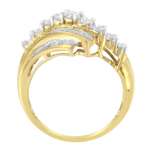10K Yellow Gold Round and Baguette Diamond-Cut Ring (1/2 Cttw, I-J Color, I1-I2 Clarity) - Size 7