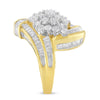 10K Yellow Gold Round and Baguette Diamond Crossover Cluster Ring (3 Cttw, I-J Color, I1-I2 Clarity) - Size 7-1/2