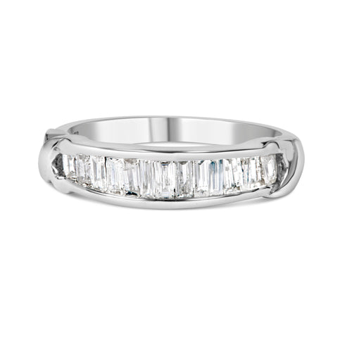 .925 Sterling Silver 1/2 Cttw Baguette Cut Diamond Channel Set X-Station Wedding Ring (H-I Color, I1-I2 Clarity) - Size 6-1/2