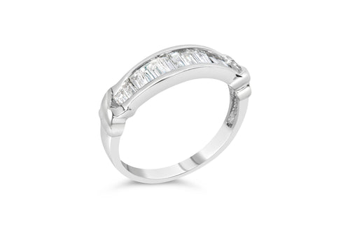 .925 Sterling Silver 1/2 Cttw Baguette Cut Diamond Channel Set X-Station Wedding Ring (H-I Color, I1-I2 Clarity) - Size 6-1/2