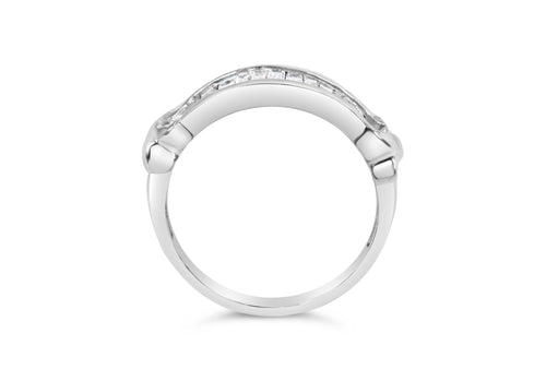 .925 Sterling Silver 1/2 Cttw Baguette Cut Diamond Channel Set X-Station Wedding Ring (H-I Color, I1-I2 Clarity) - Size 6-1/2