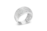 .925 Sterling Silver 1.0 Cttw Baguette-Cut Diamond 6-Row Channel Set Domed Tapered Cocktail Fashion Ring (H-I Color, I2-I3 Clarity) - Size 6-1/2