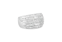 .925 Sterling Silver 1.0 Cttw Baguette-Cut Diamond 6-Row Channel Set Domed Tapered Cocktail Fashion Ring (H-I Color, I2-I3 Clarity) - Size 6-1/2
