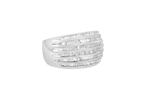 .925 Sterling Silver 1.0 Cttw Baguette-Cut Diamond 6-Row Channel Set Domed Tapered Cocktail Fashion Ring (H-I Color, I2-I3 Clarity) - Size 6-1/2