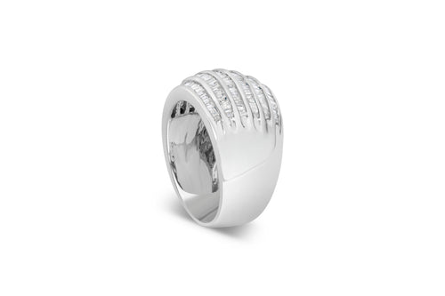 .925 Sterling Silver 1.0 Cttw Baguette-Cut Diamond 6-Row Channel Set Domed Tapered Cocktail Fashion Ring (H-I Color, I2-I3 Clarity) - Size 6-1/2