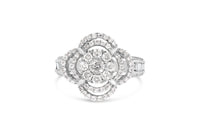 14K White Gold 1.0 Cttw Round & Baguette Cut Diamond Floral Cluster Quatrefoil Channel Set Band Cocktail Statement Ring (H-I Color, SI2-I1 Clarity) - Size 6-3/4