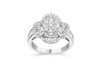 14K White Gold 1.0 Cttw Round & Baguette Cut Diamond Floral Cluster Quatrefoil Channel Set Band Cocktail Statement Ring (H-I Color, SI2-I1 Clarity) - Size 6-3/4