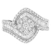 14K White Gold 1 Cttw Baguette and Round Diamond Floral Swirl Cluster Cocktail Ring