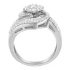 14K White Gold 1 Cttw Baguette and Round Diamond Floral Swirl Cluster Cocktail Ring