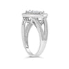 .925 Sterling Silver 1/3 Cttw Invisible Set Princess-Cut Diamond Rhombus and Beaded Halo Ring (H-I Color, SI1-SI2 Clarity) - Ring Size 7