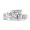 14K White Gold 1 1/2 Cttw Invisible-Set Princess and Channel-Set Baguette Diamond Geometric Bypass Ring Band (G-H Color, SI2-I1 Clarity) - Ring Size 7