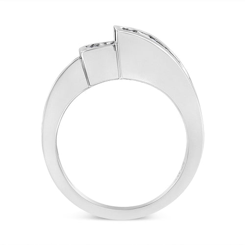 14K White Gold 1 1/2 Cttw Invisible-Set Princess and Channel-Set Baguette Diamond Geometric Bypass Ring Band (G-H Color, SI2-I1 Clarity) - Ring Size 7