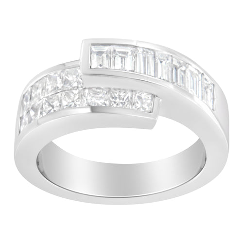 14K White Gold 2.0 Cttw Channel-Set Princess and Baguette-Cut Diamond Bypass Ring Band (G-H Color, SI1-SI2 Clarity) - Ring Size 6.5