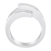 14K White Gold 2.0 Cttw Channel-Set Princess and Baguette-Cut Diamond Bypass Ring Band (G-H Color, SI1-SI2 Clarity) - Ring Size 6.5