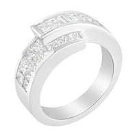 14K White Gold 2.0 Cttw Channel-Set Princess and Baguette-Cut Diamond Bypass Ring Band (G-H Color, SI1-SI2 Clarity) - Ring Size 6.5