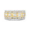 10K White and Yellow Gold 1.00 Cttw Baguette and Round cut Diamond Art Deco Multi-Row Ring Band (I-J Color, I1-I2 Clarity) - Ring Size 7