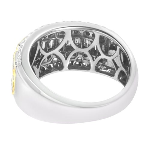 10K White and Yellow Gold 1.00 Cttw Baguette and Round cut Diamond Art Deco Multi-Row Ring Band (I-J Color, I1-I2 Clarity) - Ring Size 7