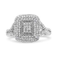 .925 Sterling Silver 1/2 Cttw Round-Cut Diamond Cluster Cushion Ring (I-J , I1-I2) - Size 7