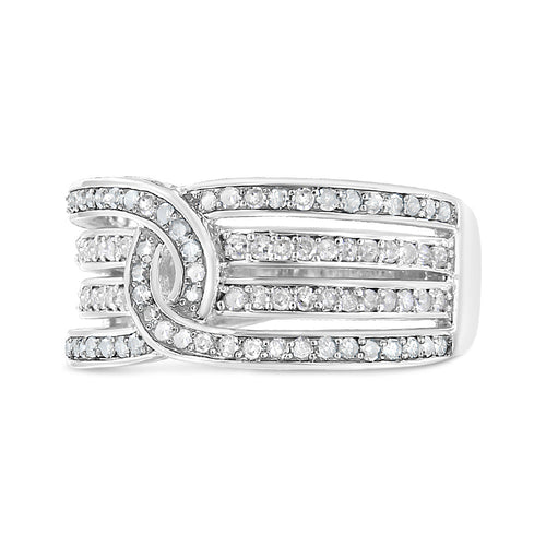 .925 Sterling Silver 1/2 Cttw Diamond Multi-Row Bypass Band Ring (I-J Color, I3 Clarity) - Size 7