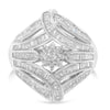 .925 Sterling Silver 1-1/8 Cttw Round & Baguette Diamond 'Flower & Fern' Cluster Cocktail Fashion Ring (I-J Color, I2-I3 Clarity) - Size 6