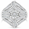 .925 Sterling Silver 1-1/8 Cttw Round & Baguette Diamond 'Flower & Fern' Cluster Cocktail Fashion Ring (I-J Color, I2-I3 Clarity) - Size 6