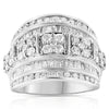.925 Sterling Silver 2.0 Cttw Round & Baguette Cut Diamond Multi-Row Channel Set Tapered Cocktail Fashion Ring (I-J Color, I3 Clarity) - Size 7