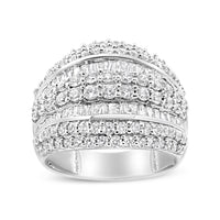 .925 Sterling Silver 2.00 Cttw Round and Baguette-Cut Diamond Cluster Ring (H-I Color, I1-I2 Clarity) - Size 7