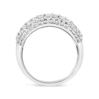 .925 Sterling Silver 2.00 Cttw Round and Baguette-Cut Diamond Cluster Ring (H-I Color, I1-I2 Clarity) - Size 7