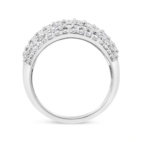 .925 Sterling Silver 2.00 Cttw Round and Baguette-Cut Diamond Cluster Ring (H-I Color, I1-I2 Clarity) - Size 7