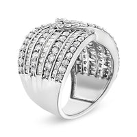 .925 Sterling Silver 2 3/8 Cttw Diamond Multi Row Overlay Band Ring ( J-K Color, I3 Clarity) - Ring Size 7