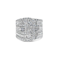10K White Gold 2 1/2 Cttw Round and Baguette-Cut Diamond Multi-Row Bypass Ring (J-K Color, I2-I3 Clarity) - Ring Size 7