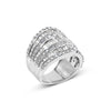 10K White Gold 2 1/2 Cttw Round and Baguette-Cut Diamond Multi-Row Bypass Ring (J-K Color, I2-I3 Clarity) - Ring Size 7