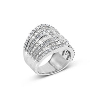 10K White Gold 2 1/2 Cttw Round and Baguette-Cut Diamond Multi-Row Bypass Ring (J-K Color, I2-I3 Clarity) - Ring Size 7