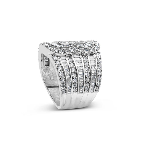 10K White Gold 2 1/2 Cttw Round and Baguette-Cut Diamond Multi-Row Bypass Ring (J-K Color, I2-I3 Clarity) - Ring Size 7