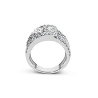 10K White Gold 2 1/2 Cttw Round and Baguette-Cut Diamond Multi-Row Bypass Ring (J-K Color, I2-I3 Clarity) - Ring Size 7