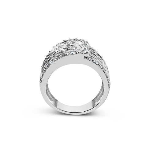10K White Gold 2 1/2 Cttw Round and Baguette-Cut Diamond Multi-Row Bypass Ring (J-K Color, I2-I3 Clarity) - Ring Size 7