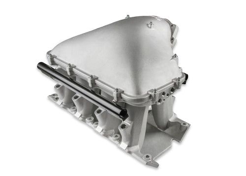 8.2" SBF Ford Hi-Ram Intake Manifold with 105mm 1986-95 Ford 5.0 Throttle Body Flange Side Mount Top.