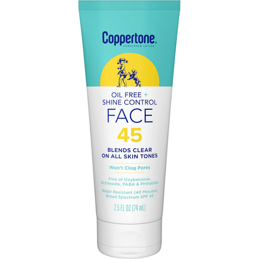 Coppertone INPROGRESS... Sunscreen Lotion, Oil Free + Shine Control, Face, SPF 45, 2.5 Fl Oz (74 Ml)