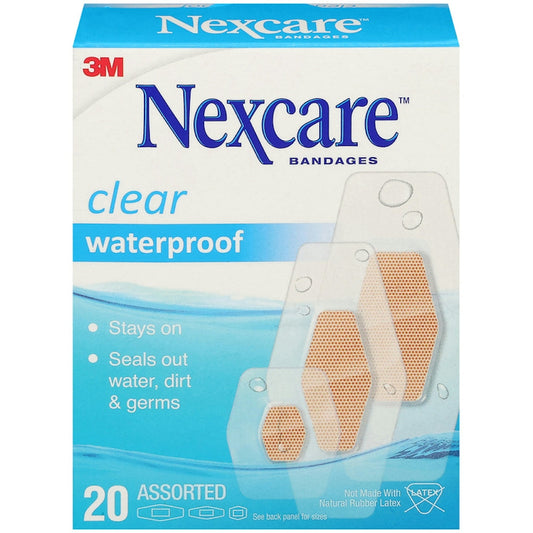 Nexcare Waterproof Bandages, Clear & Breathable, Assorted Sizes, 20 Count
