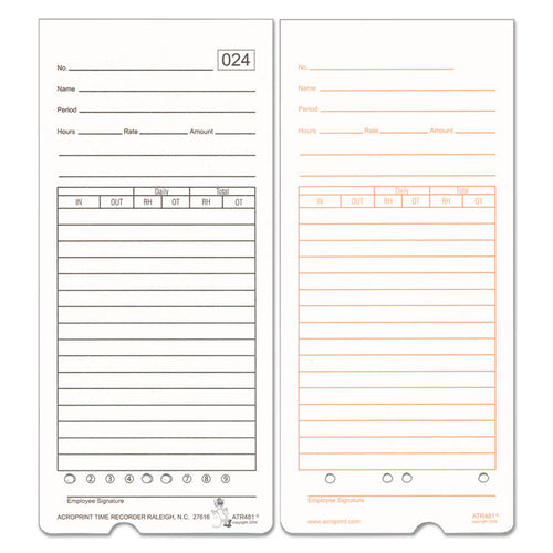 Acroprint® Time Card for ATR480 Totalizing Electronic Time Clock